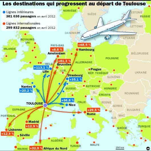 harta e Toulouse destinacionet aeroport