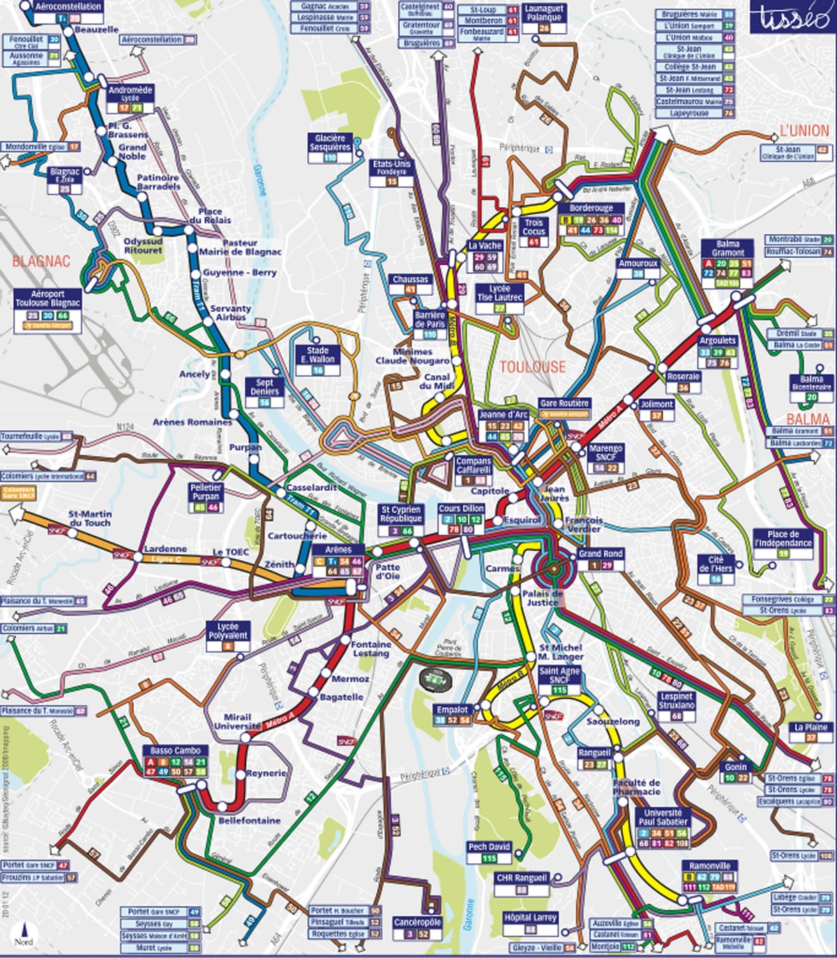 Toulouse autobus rrugë hartë