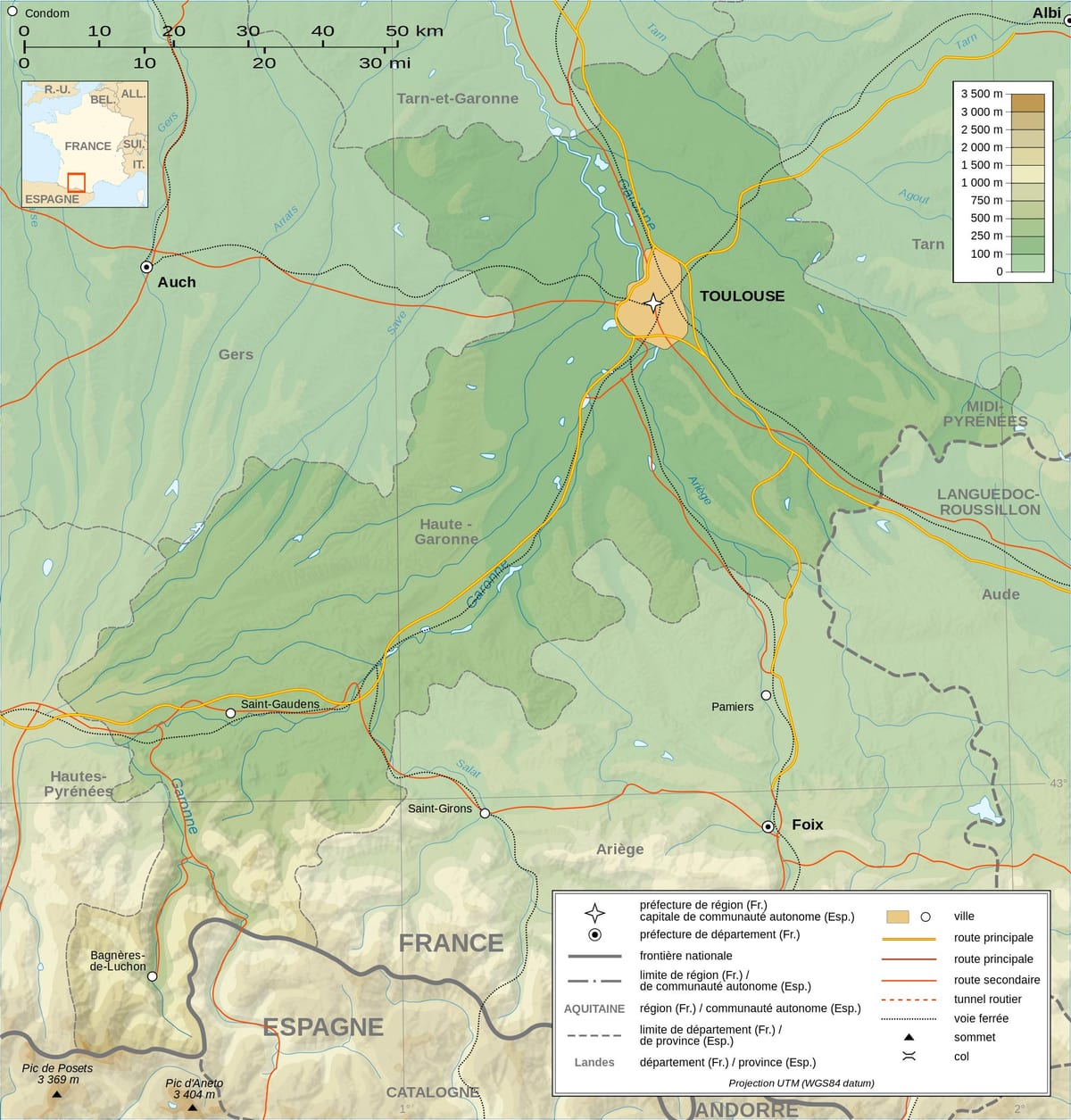 topografike hartë e Toulouse
